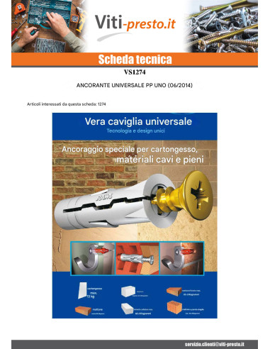 1 x Tassello Universale PP UNO 6 Rosso RAWLPLUG