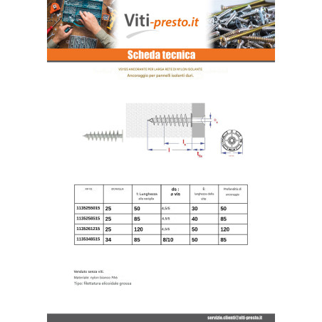 1 x Tassello di isolamento filettatura GRASSO 25X50 Nylon