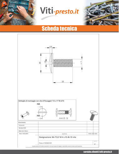 1 x Vite Per Metalli Ottone Testa Cilindrica...