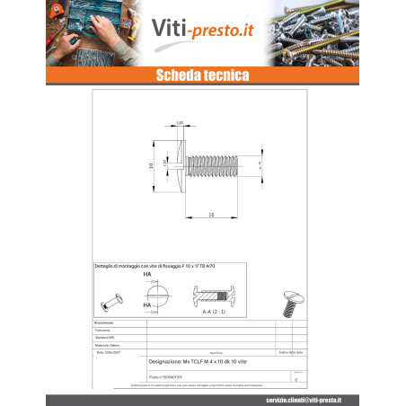 1 x Vite Per Metalli Ottone Testa Cilindrica Larga Con Intaglio Diametro Della Testa: 10 M4X10