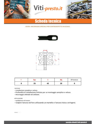 1 x Tassello Per SOFFITTO E ILLUMINAZIONE 8X42