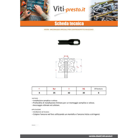 1 x Tassello Per SOFFITTO E ILLUMINAZIONE 8X42