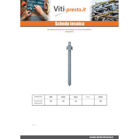 1 x Barra Filettata Fischer RGM con FOCA M12X220 Zincate