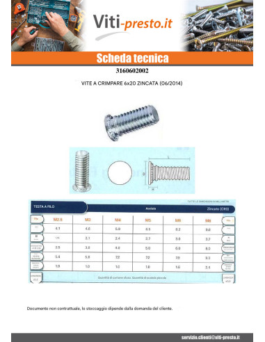 1 x Vite A Rivetto M6X20 Zincate