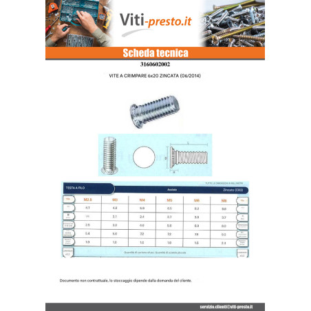 1 x Vite A Rivetto M6X20 Zincate