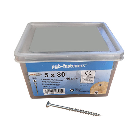 1 x Secchio di 140 Vite Per Legno E Truciolato 5X80 Testa Forata Pozi PZ5 Zincate