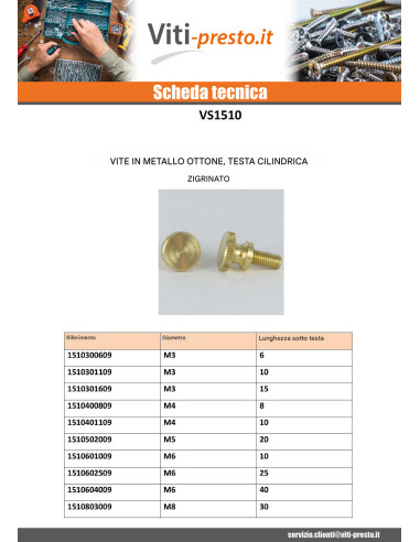 1 x Vite Per Metalli Ottone Testa Cilindrica...