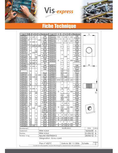 1 x Dado Quadrato M3 8X8X1.6 Zincate