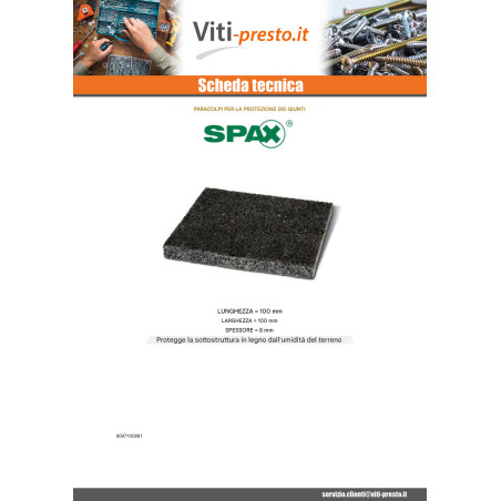 1 x Lotto di 20 Cuscinetti di protezione per travetti Spax 100X100X8