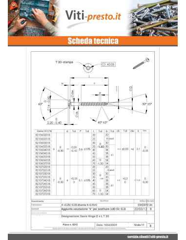 1 x Vite Bandella 6X30 Discussione completa T30...