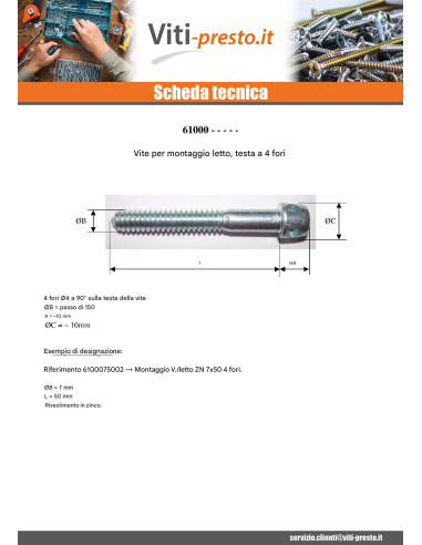 1 x V. MONTAGGIO/LETTO Acciaio Grezzo M8X45...
