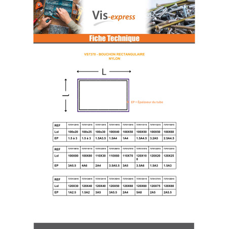 1 x Tappo rettangolare per tubo 120X80 Espessura da chapa do tubo 2 con 5.5 Polietilene Nero