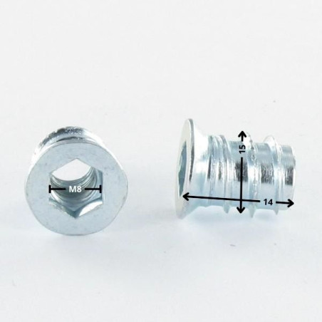 1 x Dado Chiave Esagonale Da 8 M8 14X15 Zincate