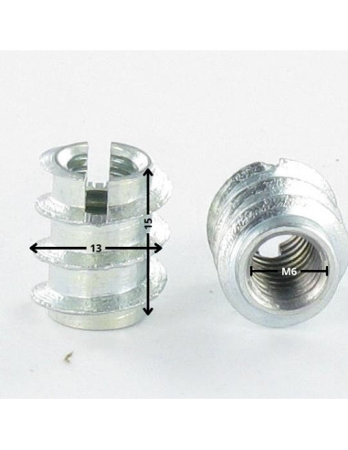 1 x Inserto Con Intaglio M6 13X15 Zincate