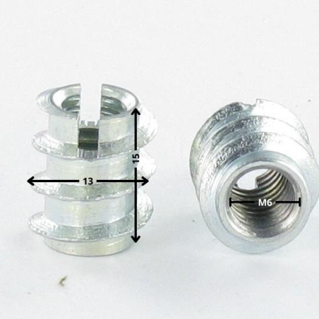 1 x Inserto Con Intaglio M6 13X15 Zincate