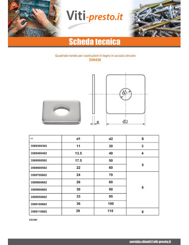 1 x Rondella Quadrata Per Costruzioni In Legno...