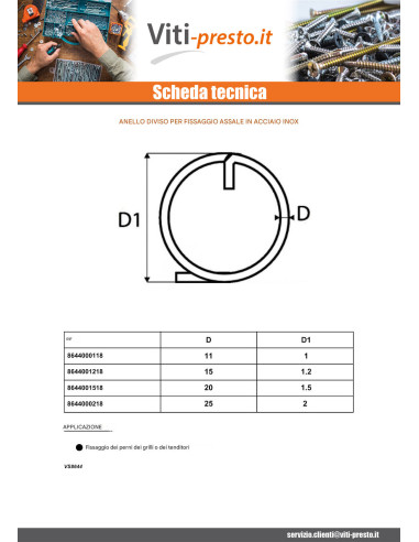 1 x Anello diviso per fissaggio assale Diametro...