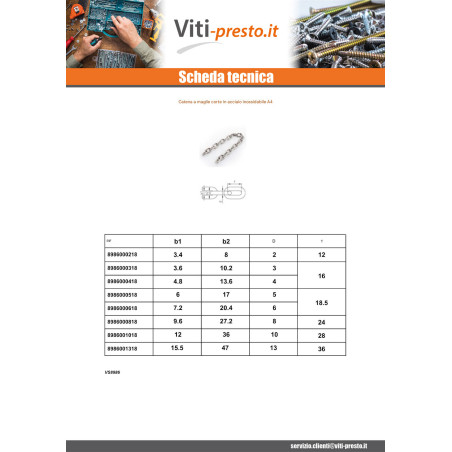 1 x M Catena a maglie corte Diametro 8 Acciaio Inox A4 (Venduto Al Metro)