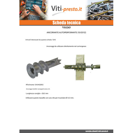 1 x Tassello Metallico Vite Autoperforante RAWLPLUG 13X31 Con Vite