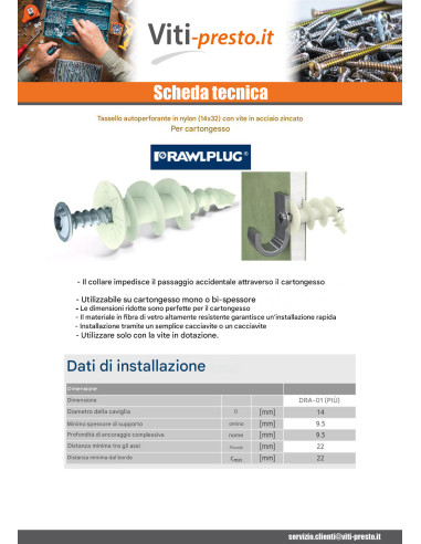 1 x Tassello Nylon Vite Autoperforante RAWLPLUG...