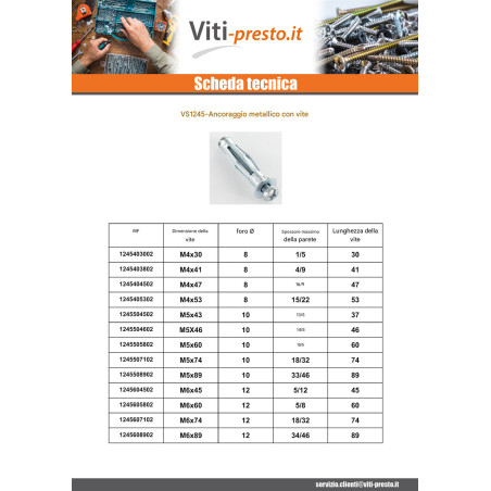 1 x Tassello metallico per cartongesso Con Vite M5X89 RAWLPLUG
