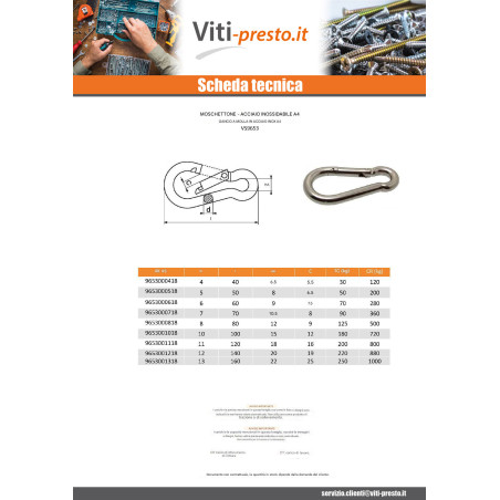 1 x Moschettone Acciaio Inox A4 Diametro 4
