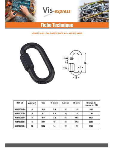 1 x Maglia Rapida Acciaio Inox A4 Nero 4