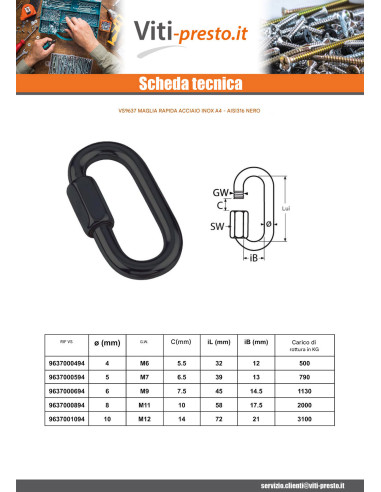 1 x Maglia Rapida Acciaio Inox A4 Nero 10