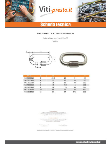 1 x Maglia Rapida Acciaio Inox A4 4
