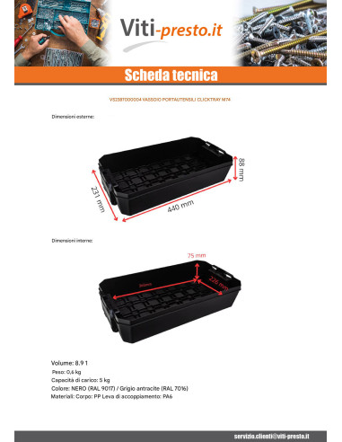 1 x BAC con UTENSILI CLICKTRAY M74