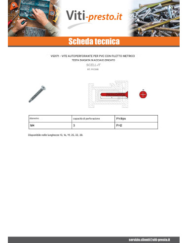 1 x Vite Autoperforante Pvc Metalli Testa...