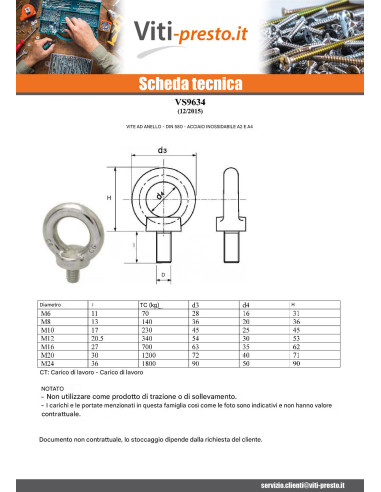 1 x Vite Anello Di Sollevamento M8X13 Acciaio...