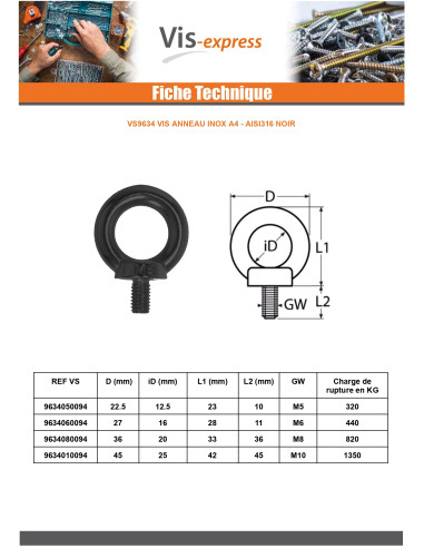 1 x Vite Anello Di Sollevamento M10X45 Acciaio...