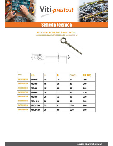 1 x Golfare con Vite con Occhio Filettato M6X80...