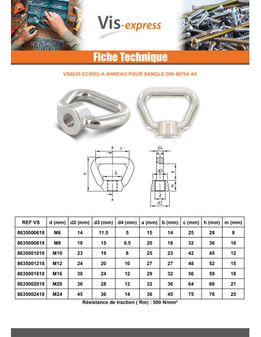 1 x Dado con Anello Di Sicurezza Per CINGHIA...