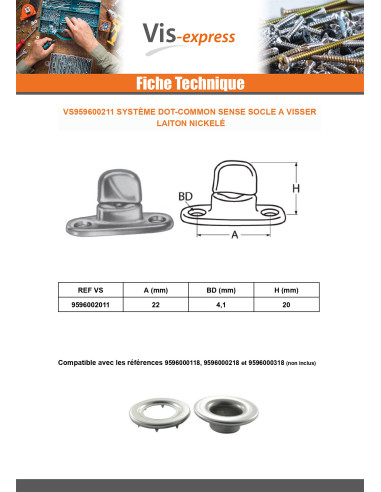 1 x BASE con VITE Ottone Nichelato Alto 20