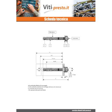 1 x Perno Ancoraggio M12X110 Acciaio Inox A4