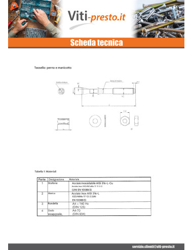1 x Perno Ancoraggio M12X110 Acciaio Inox A4