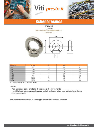 1 x Dado con Anello Di Sollevamento M24 Acciaio...