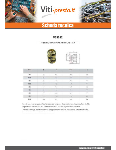 1 x Inserto Ottone FLOWFIX M6X14.4