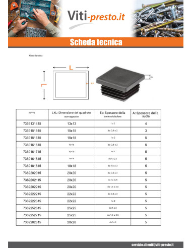 1 x Tappo Lamellare Quadrato 20x20 Espessura da...