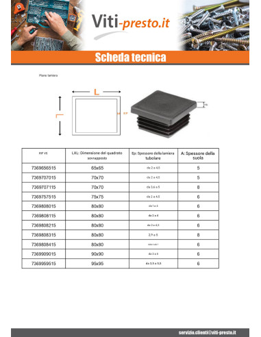 1 x Tappo Lamellare Quadrato 12X12 Espessura da...