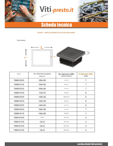 1 x Tappo Lamellare Quadrato 35X35 Espessura da...