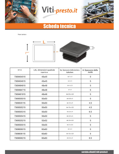 1 x Tappo Lamellare Quadrato 34X34 Espessura da...