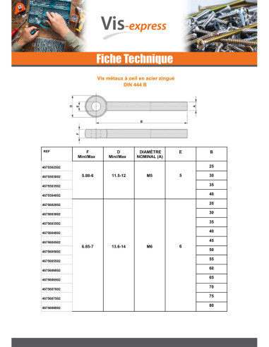 1 x Vite Per Metalli con Occhio M12X30...