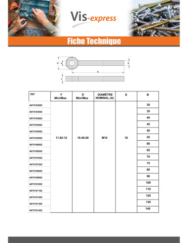 1 x Vite Per Metalli con Occhio M12X30...