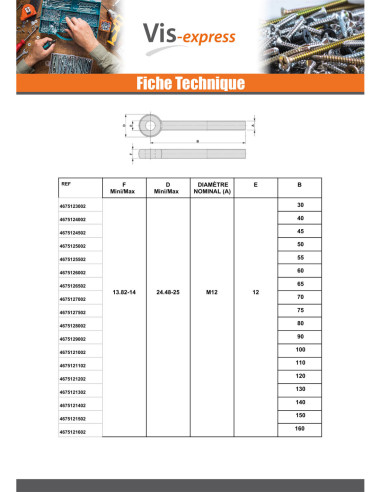 1 x Vite Per Metalli con Occhio M12X30...