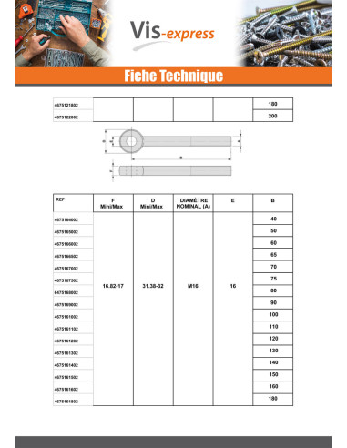 1 x Vite Per Metalli con Occhio M12X30...