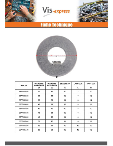 1 x Rondella di bloccaggio con perno interno...