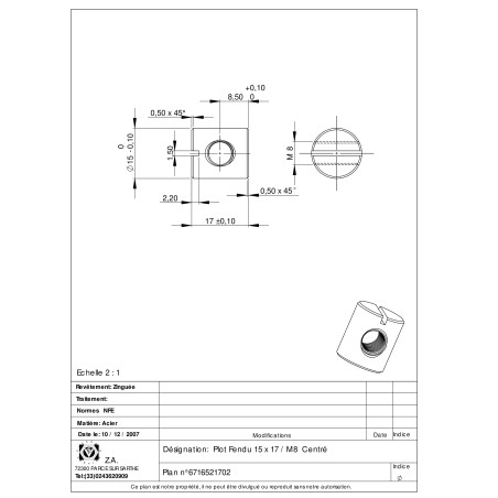 1 x Grafico diviso 15X17 M8 CENTRO Zincate